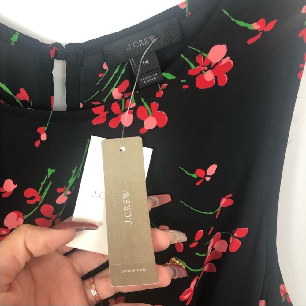 NWT J.Crew Ruched-waist dress in falling floral Black Size 14 - Picture 8 of 8